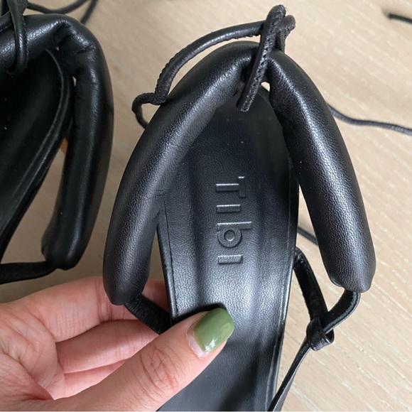 Tibi black leather square toe strappy sandal heels - Picture 8 of 11